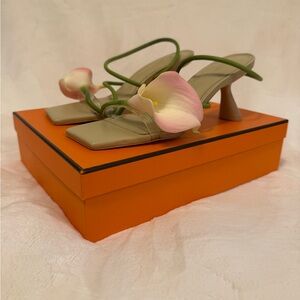 Cult Gaia Green and Pink Floral Heels